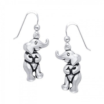 Standing Elephant Silver Earrings TER366 - Jewelry